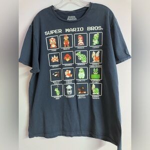 Super Mario Men’s T Shirt, XL, Navy Blue, Short Sleeves